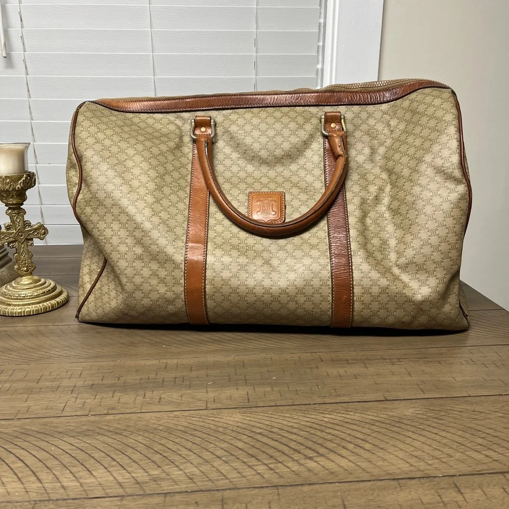 Celine Tan and Brown Duffel Bag, GUC, unisex bag, check pics for rubbed, 19x12”